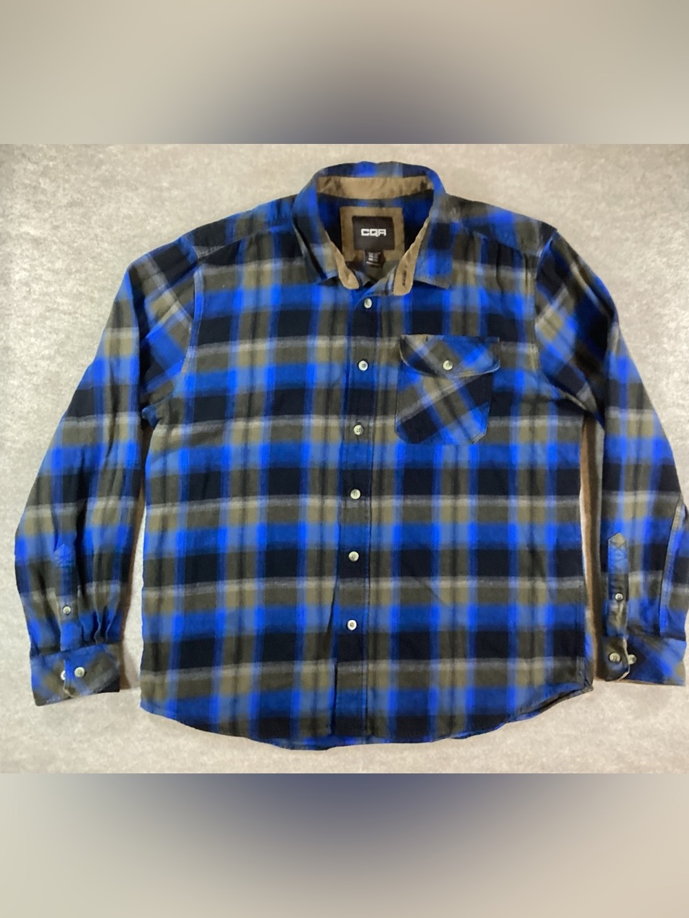 CQR Men's Blue and Black Plaid Button-Down Flannel Shirt